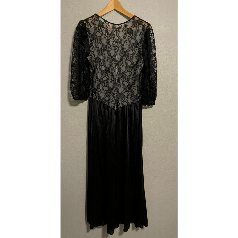 Vintage Women Dress Large Black Floral Lace Satin Sheer Whimsigoth Victorian 90s